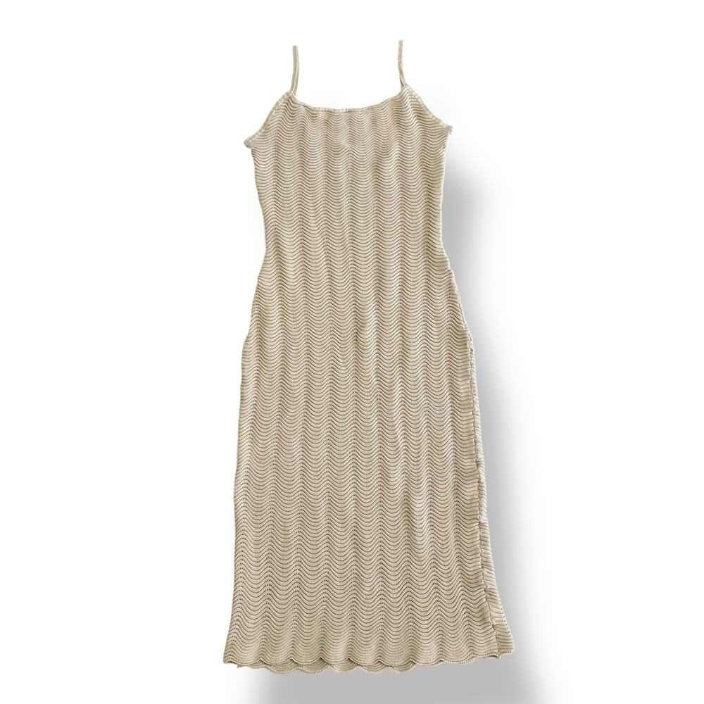 Pretty Little Thing NWT Wave Knit‎ Maxi Dress Womens Size L in Taupe Beachy Boho